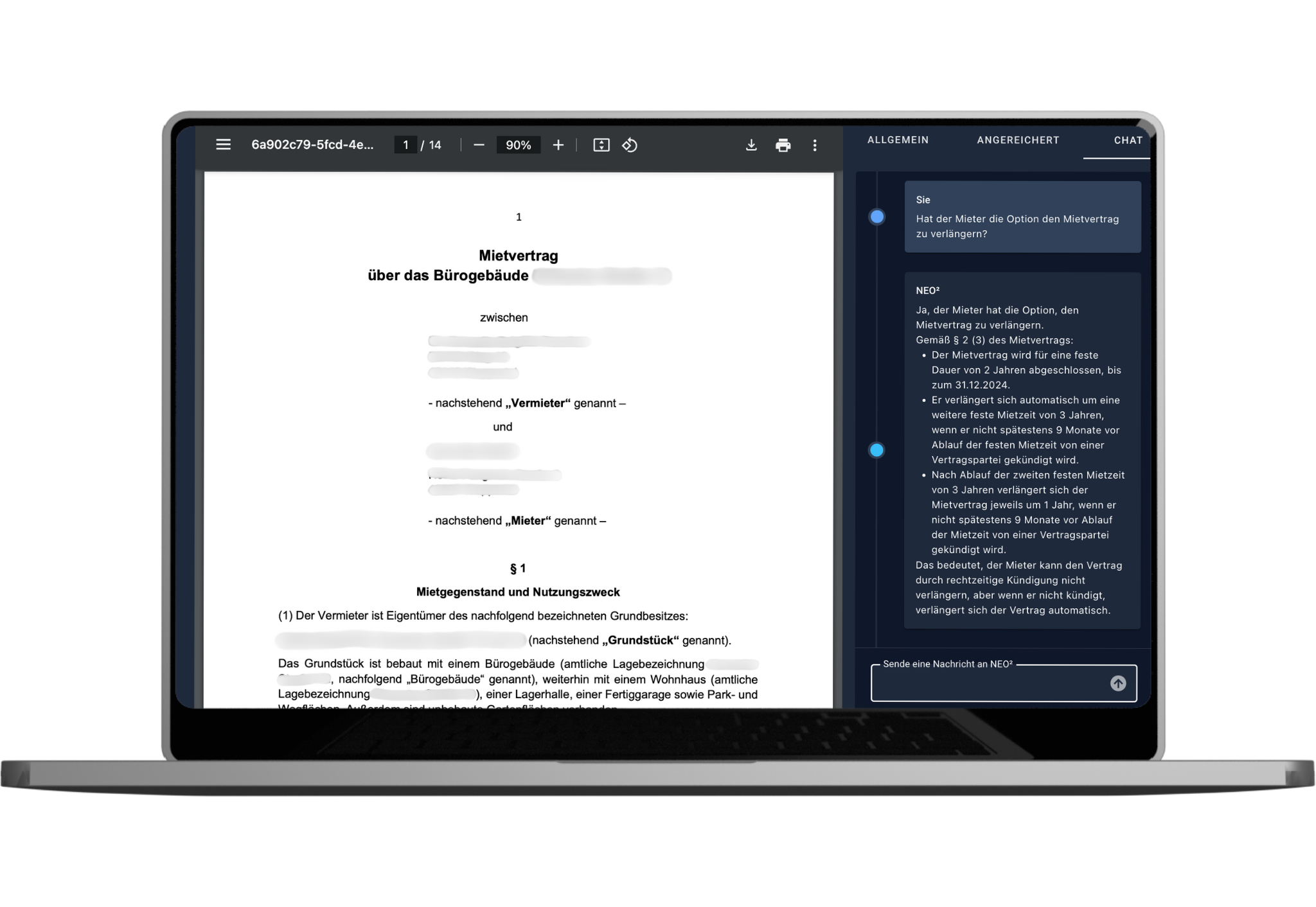 Datenmanagement in NEO2 der intelligenten KI von docunite